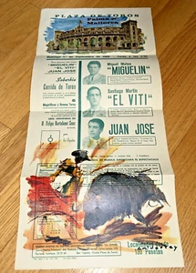 1968 Plaza De Toros BULLFIGHT FLYER w/ "MIGUELIN" / "EL VITI" / JUAN JOSE - Imagen 1 de 9