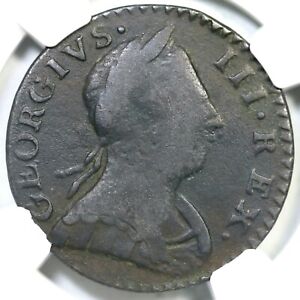 1772 V 6-72A R-6 NGC F Details GEORGIVS Machin's Mills Colonial Copper Coin 1/2p