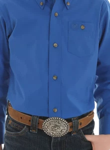 Wrangler Boys solid Western Shirt ~~ Blue Rigid - Picture 1 of 1