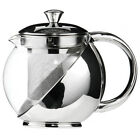 Modern Stylish Stainless Steel & Glass Teapot & LOOSE TEA LEAF INFUSER TEA POT