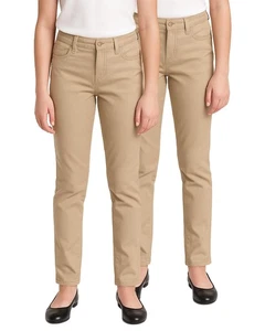 Girls School Uniform Pants - 2 Pack Stretch Twill Basic Khaki Pants Jeggings ... - Picture 1 of 5