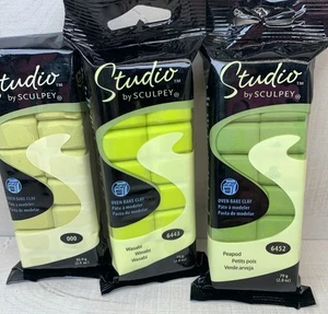 Lot of 3 Studio by Sculpey Oven Baked Clay Green Wasabi 6443 Peapod 6452 - Picture 1 of 3