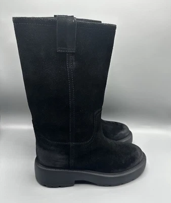 Botas de combate Jeffrey Campbell de gamuza de cuero suela gruesa para mujer talla 9 negras” Foto 1 de 4