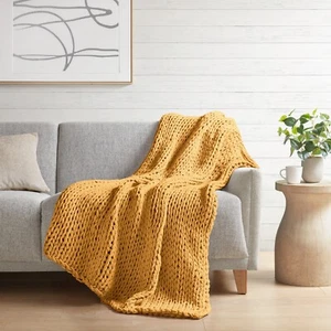 Madison Park Chunky Double Knit Handmade Throw Fluffy Woven Luxury Throws 50x60 - Picture 1 of 33
