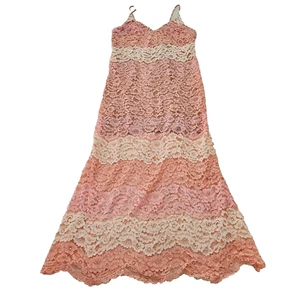 Abito midi ABS by Allen Schwartz vintage rosa neutro pizzo scollo a V nuovo con etichette taglia 8 - Foto 1 di 16
