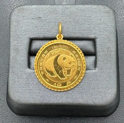 Panda chino 1983 de 10 yuanes 1/10 oz oro .999 en colgante de oro de 24 kt con paca de 4 mm Foto 1 de 4