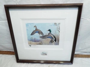 Estampilla de pato mallard Ned Smith PA 1985 Wildlife e impresión enmarcada firmada  - Imagen 1 de 5