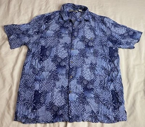 Batik Bay Mens L Hawaiian Shirt Blue Palm Trees Pineapples Lightweight Tourist - Picture 1 of 11