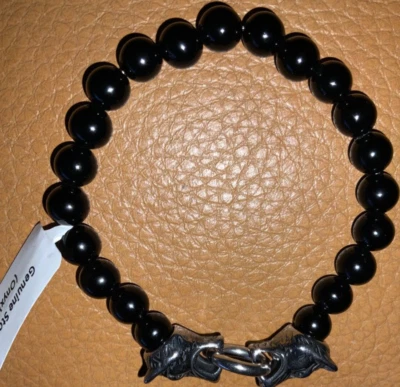 Pulsera Edforce de acero inoxidable para hombre cabezas de pantera de ónix negro con cuentas sello nuevo con etiquetas Foto 1 de 4