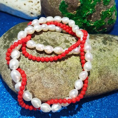 🔥 Collana Vintage Vero Corallo Mediterraneo E Perle Naturali - Immagine 1 di 4