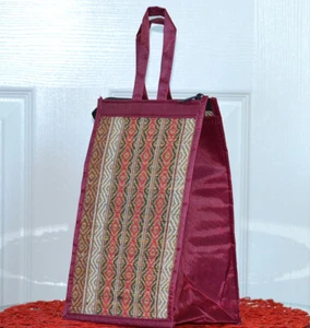 Natürliche umweltfreundliche Stroh handgewebte Tasche mit burgunderroten Seitenborte Griffe - Bild 1 von 5