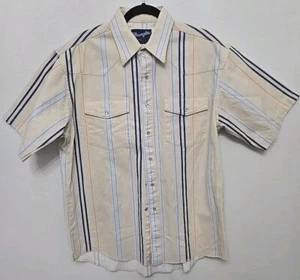 Wrangler Western Pearl Snap Shirt VTG 90s Blue & Orange Stripe Sz L X-Long Tail - Picture 1 of 7