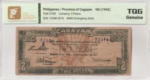 1942 Philippines 2 Pesos Pick#S189 TQG Genuine - Picture 1 of 2