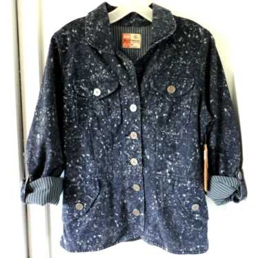 Ruff Hewn Denim Jacket Size Med Indigo Blue  New tags  Sleeves Have Roll Tab - Image 1 of 4