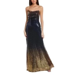 Rene Ruiz Collection Gown 12 Ombre Sequin Embellished Strapless Long Blue Gold - Picture 1 of 8