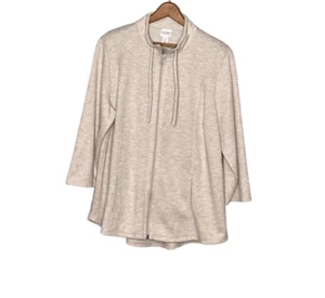 Chico's 2 Weekends creme beige meliert gestreift durchgehender Reißverschluss Strickjacke Large L 12 - Bild 1 von 4