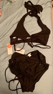 SEXY Black Two piece bathing suit womens Summer Pool Beach Size L Full Suit NWT - Picture 1 of 3