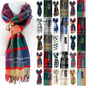 Mens Womens Winter Warm SCOTLAND Made 100% CASHMERE Scarf Scarves Plaid Wool - Picture 1 of 44