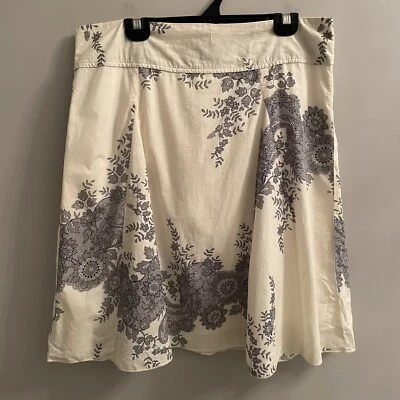 Papaya Fit Flare Women’s Skirt L Blue White Floral Bohemian Prairie Lined Cotton - Image 1 of 4
