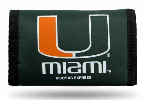 Miami Hurricanes Nylon Tri-Fold Wallet [NEW] NCAA Vinyl Trifold Billfold ID Cover