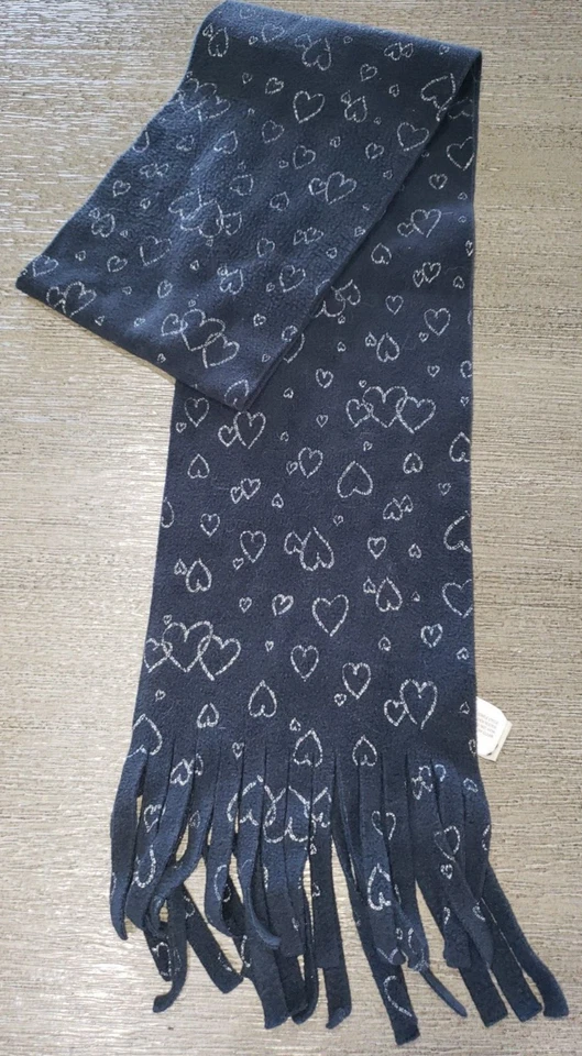 BUFANDA DE INVIERNO POLAR AZUL MARINO ANTIGUO para niñas corazones plateados 52 pulgadas de largo x 5,5 wi Foto 1 de 1