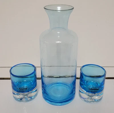 NORDSTROM SAPPHIRE GLASS FLOWER VASE AND 2 CANDLE HOLDERS 8.5 INCHES - Image 1 of 4