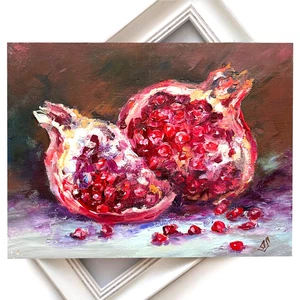 Pomegranat Fruit Kitchen Art Original oil painting Still Life  9x8inch - Picture 1 of 6
