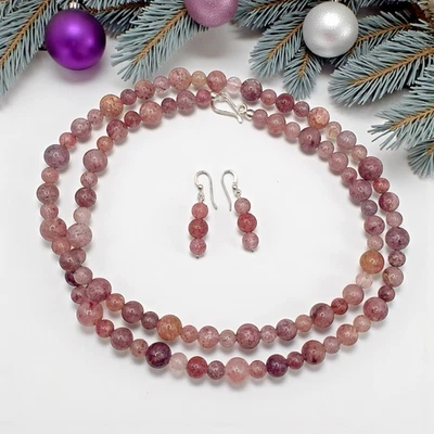 NUEVO Juego de collar y pendientes de cuarzo fresa natural esterlina Jay King DTR 925 Foto 1 de 4