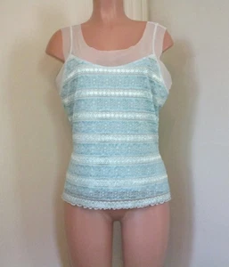HANKY PANKY LIGHT CYAN BLUE STRIPED MADE IN USA MESH LINED CAMISOLE, SIZE XL - Picture 1 of 7