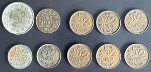 10 Coin Canadian Penny Lot...All Different Dates Between 1919-1952...Circulated - Picture 1 of 2