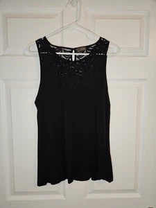 Crosby Bluse Top Damen M Medium schwarz ärmellos transparente Passe Tank Shell Shirt - Bild 1 von 3