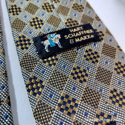 Corbata Hart Schaffner Marx Italia 100 % seda a cuadros dinero antiguo Foto 1 de 4