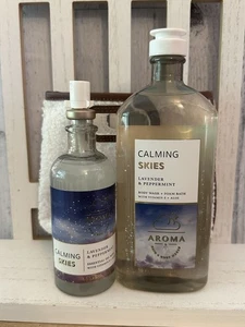 Bath & Body Works Calming Skies Lavender & Peppermint X3 SET Bag, Mist, Wash New - Picture 1 of 5