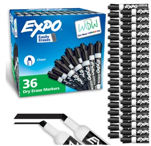 Brand New EXPO Chisel-Tip Dry-Erase Markers, Black, Pack of 36 (1920940) - Picture 1 of 6