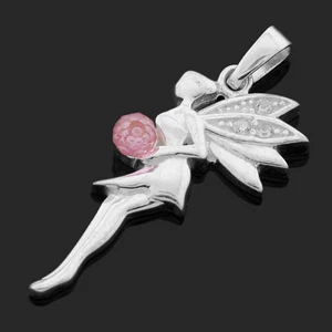 Colgante de hadas de plata de ley, blanco C/Z + cristal rosa - Caja de regalo GRATIS - Imagen 1 de 1