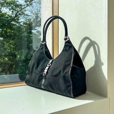 GUCCI Jackie Black Nylon Leather Shoulder Hand Bag Purse 002 1066 Authentic - Image 1 of 4