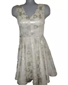 Vestido de vacaciones BLUE RAIN, marfil/champán/dorado ajustado y acampanado, talla pequeña, poli/algodón - Imagen 1 de 9