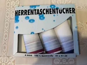 3 neue unbenutzte Herren Taschentücher 41x41 100% Baumwolle weiß mit Streifen - Bild 1 von 2