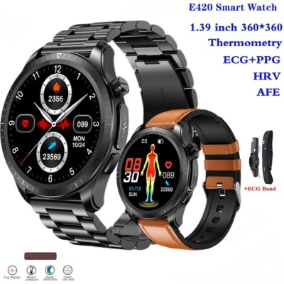 E420 EKG PPG AFE HRV Blutdruck-Monitor Smart Watch Körpertemperatur Wasserdicht - Bild 1 von 4