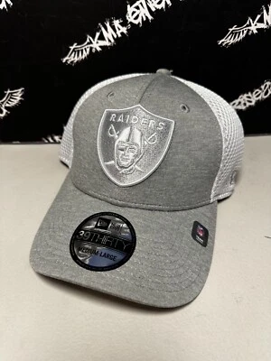 NUEVO CON ETIQUETAS New Era 39Thirty Las Vegas Oakland Raiders Gris Blanco Malla Flex Fit Sombrero PARA HOMBRES Foto 1 de 2
