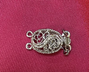 One Sterling Silver  Filigree Safety Clasp, 2-Strand, 16 x 10 x 4 mm - Picture 1 of 3