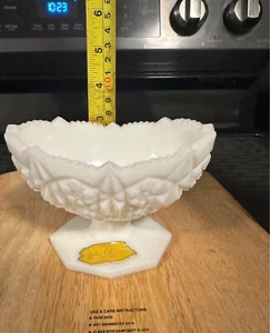 Vintage Kemple Bontec Pattern Milk Glass White Oval Pedestal Bowl Jeannette Adam - Picture 1 of 6