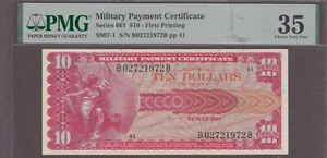 US MPC Military Payment Certificate 10 Dollars Note Series 661  PMG 35 - Picture 1 of 2