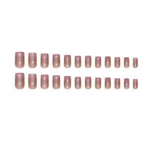 Short Square Press-On False Nail Gradient Mirror Glossy French Manicure 24pcs - Picture 1 of 7
