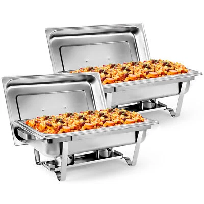 2 Pack 8Qt Stainless Steel Chafing Dish Buffet Set with Water Pan & Fuel Holder  - Image 1 of 4