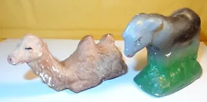 2 VECCHIE STATUINE ANIMALI PRESEPE VINTAGE COMPOSITO CAMMELLO E ASINO - Foto 1 di 7