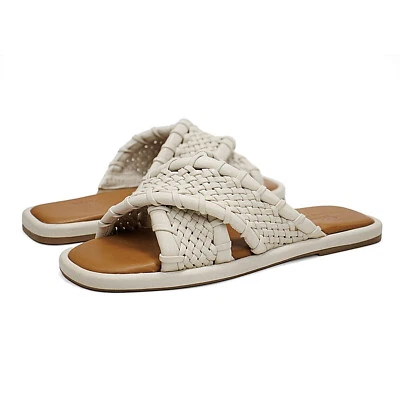 Women Spring Step Montauk Ivory Beige Leather Slide Sandal NEW - Image 1 of 4