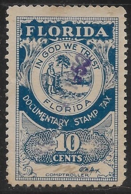 1953 US REVENUE  FLORIDA  TAX 10c. used - Image 1 of 2