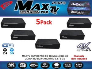 NEW 5PACK MAXTV SILVER PRO 5G 150Mbps  2023 4K ULTRA-HD BOX+ANDROID 9.1 / 8 GB - Picture 1 of 7