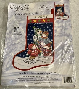 Candamar Designs #51321 CROSS STITCH Kit Snowman Family Christmas Stocking NIP - Picture 1 of 4